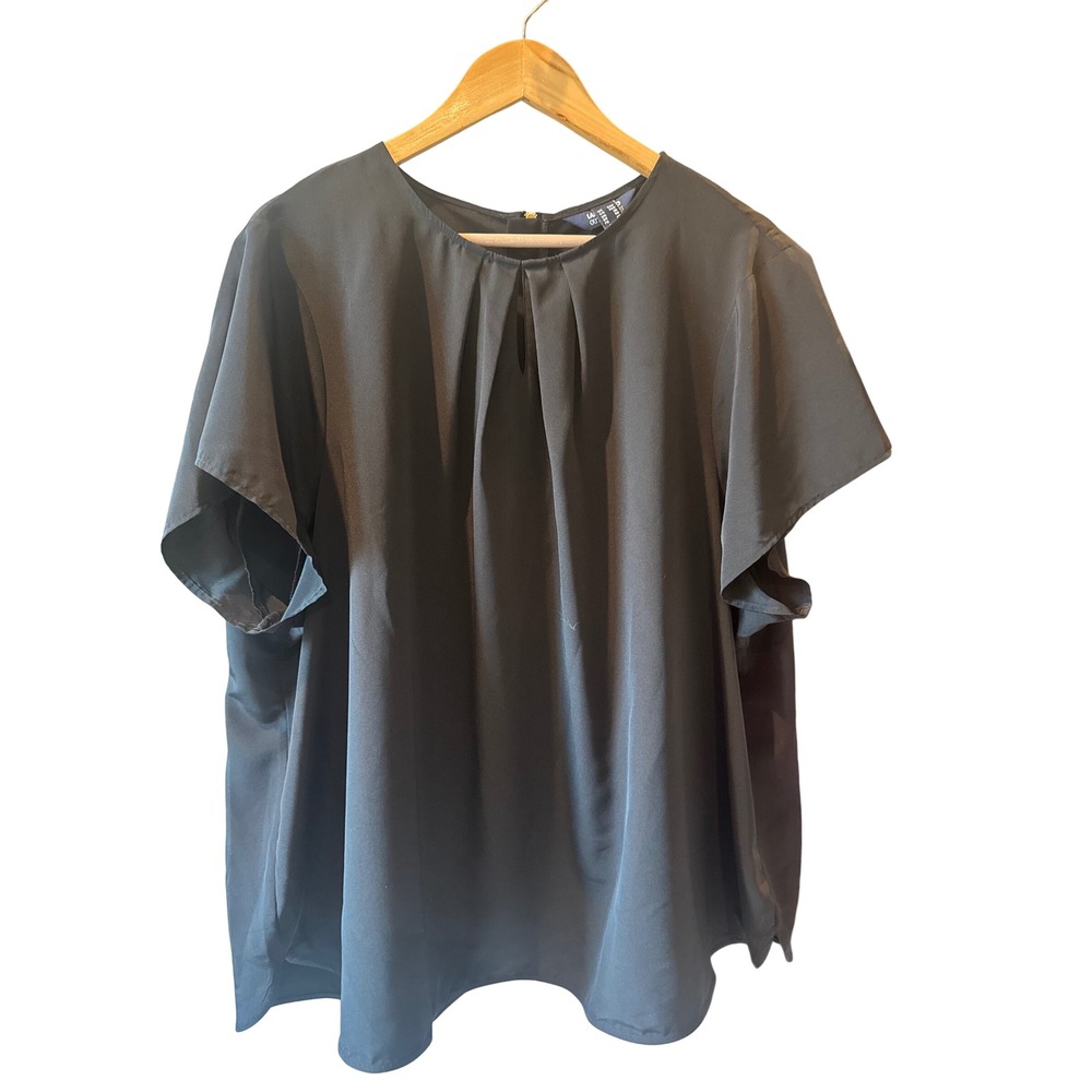 Lands End Outfitters Black Pleated Keyhole Blouse Gold Back Zip Plus 26W